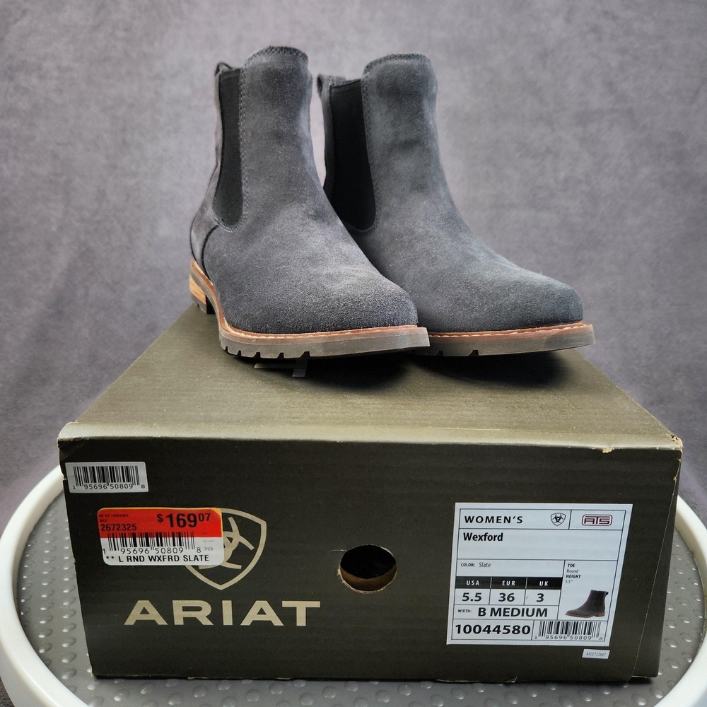 Ariat Wexford Boots Womens Size 5.5 Slate Suede Chelsea Ankle Round Toe Pull On